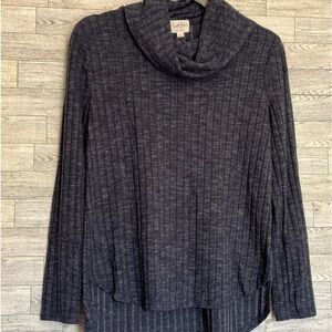 Sweet Tea's By Pink Rose Cowl-Neck Sweater Women L Blue/Gray Ribbed Knit Stretch